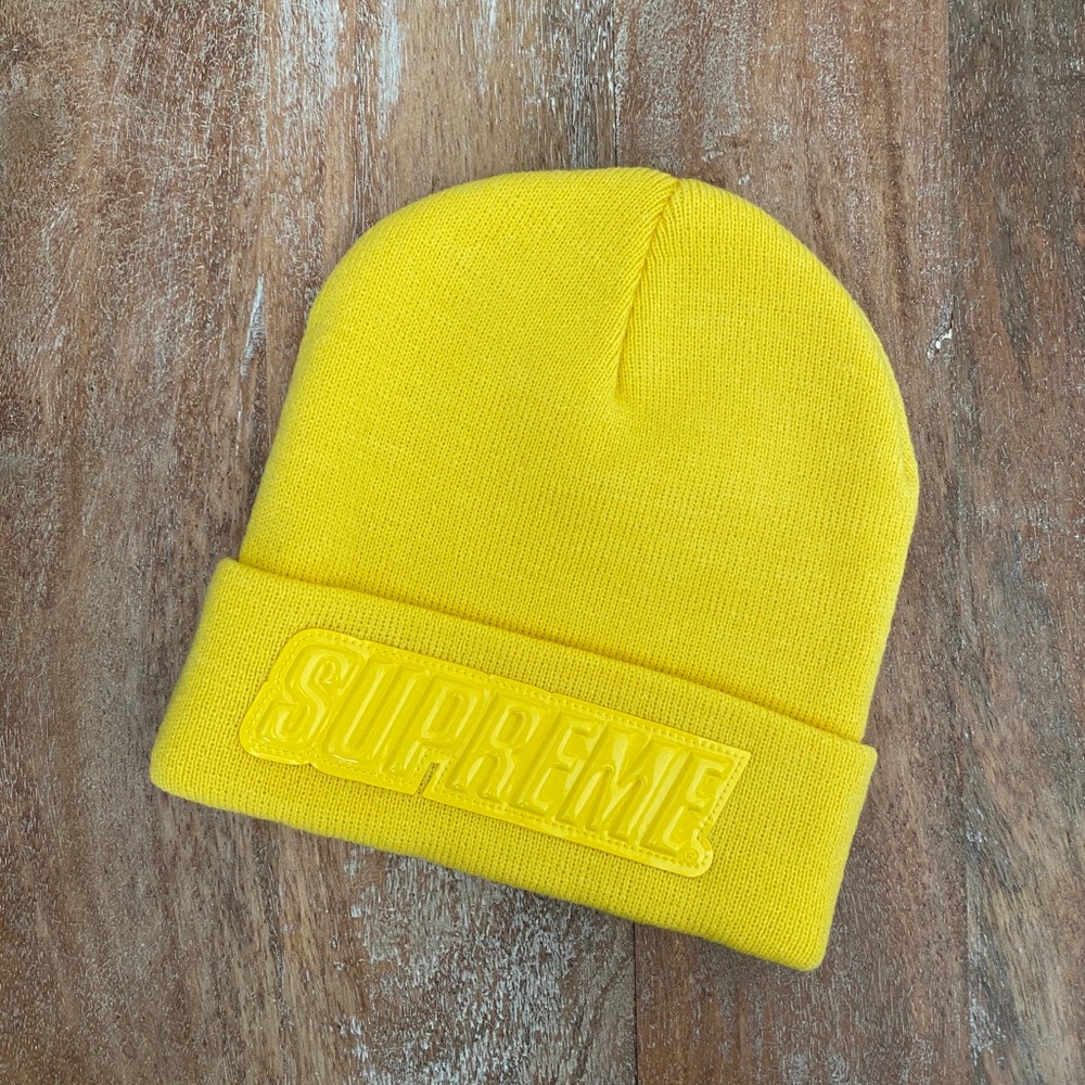 Supreme Raised Logo Beanie Yellow DS New